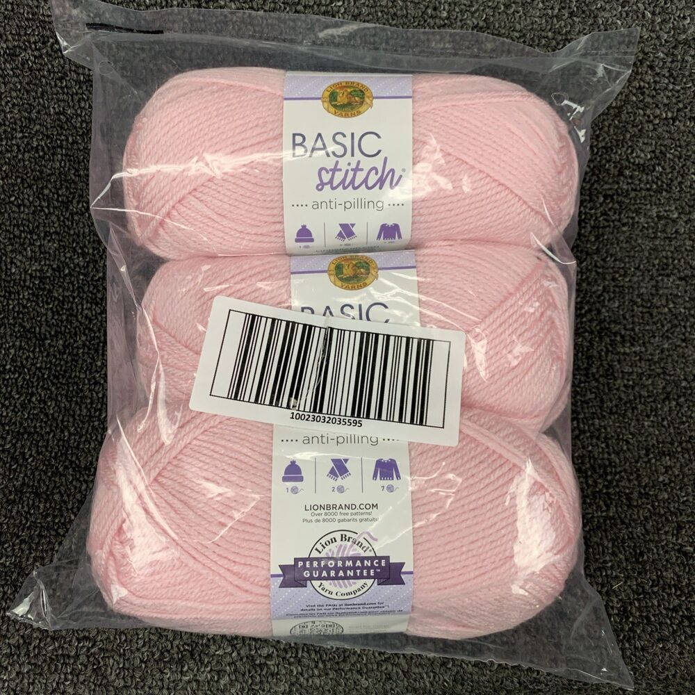 Lot Of 3 Lion Brand Basic Stitch Baby Pink Anti-Pilling Yarn 3.5oz 185yd Ea New